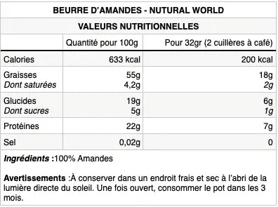 Beurre d'amandes - Nutural world