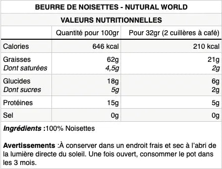 Beurre de noisettes - Nutural World