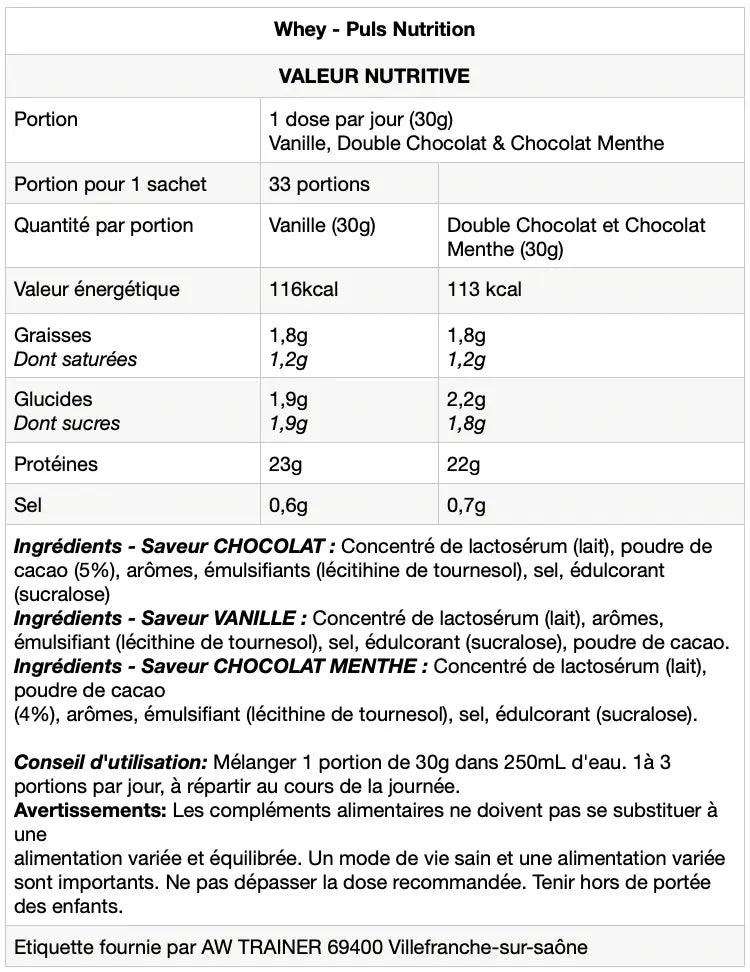 Whey Protéines - Puls nutrition