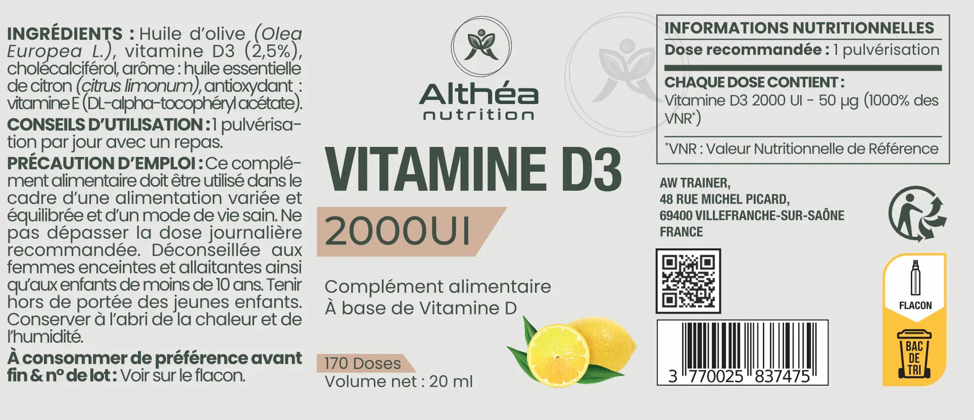 Vitamine D3 Spray 2000 UI - Althéa Nutrition 